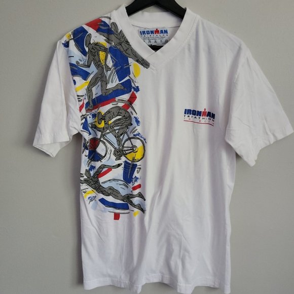 Ironman Triathlon in Roth V-Neck Short Sleeve T-Shirt Size Large White - Picture 1 of 11